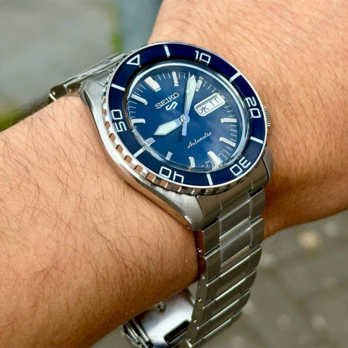Seiko 5 Sports Automatic Blue Dial Silver Steel Strap Watch for Men - SRPK97K1 - Image 3